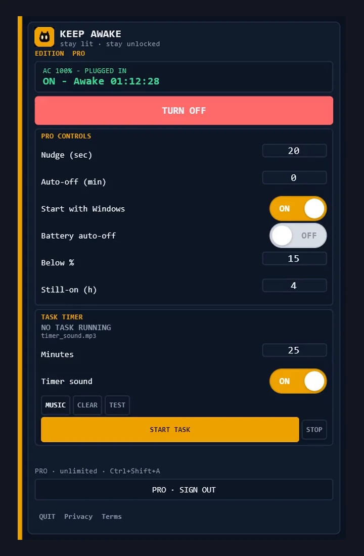 Keep Awake desktop UI