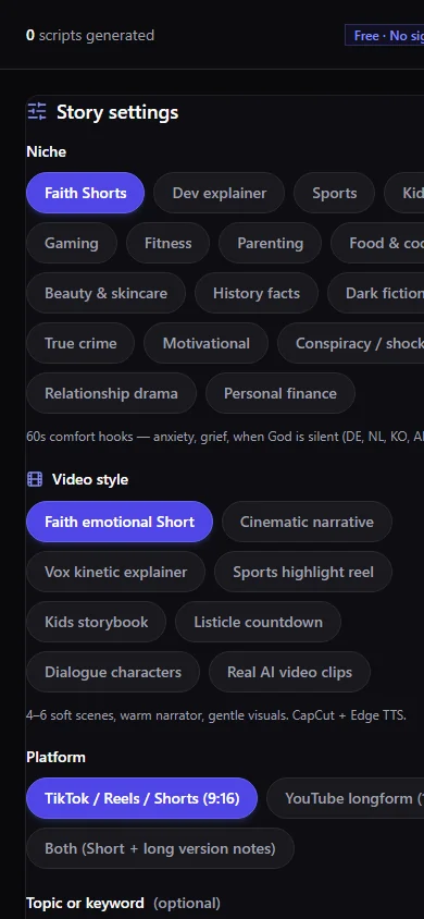 ScriptViral mobile UI